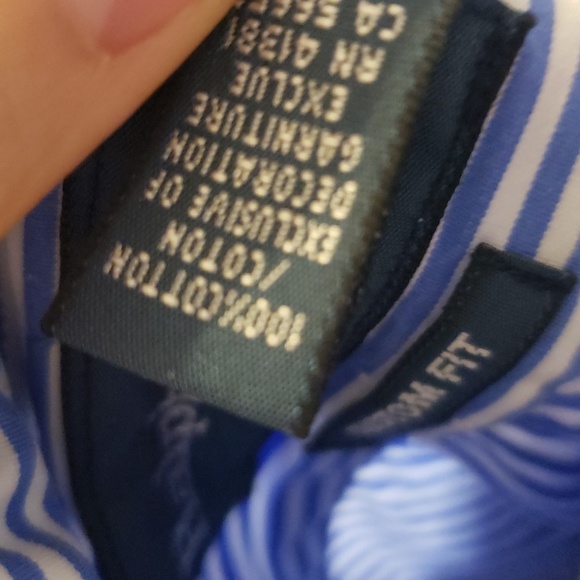 Ralph Lauren men's blue/white stripes "custom fit" button down long sleeve - Picture 7 of 7